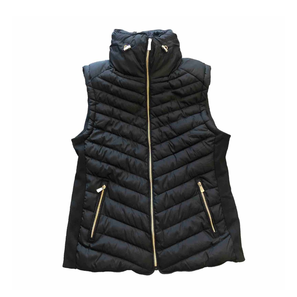 Special One Womens Vest Black Faux Fur High Collared Lined Quilted Size XL